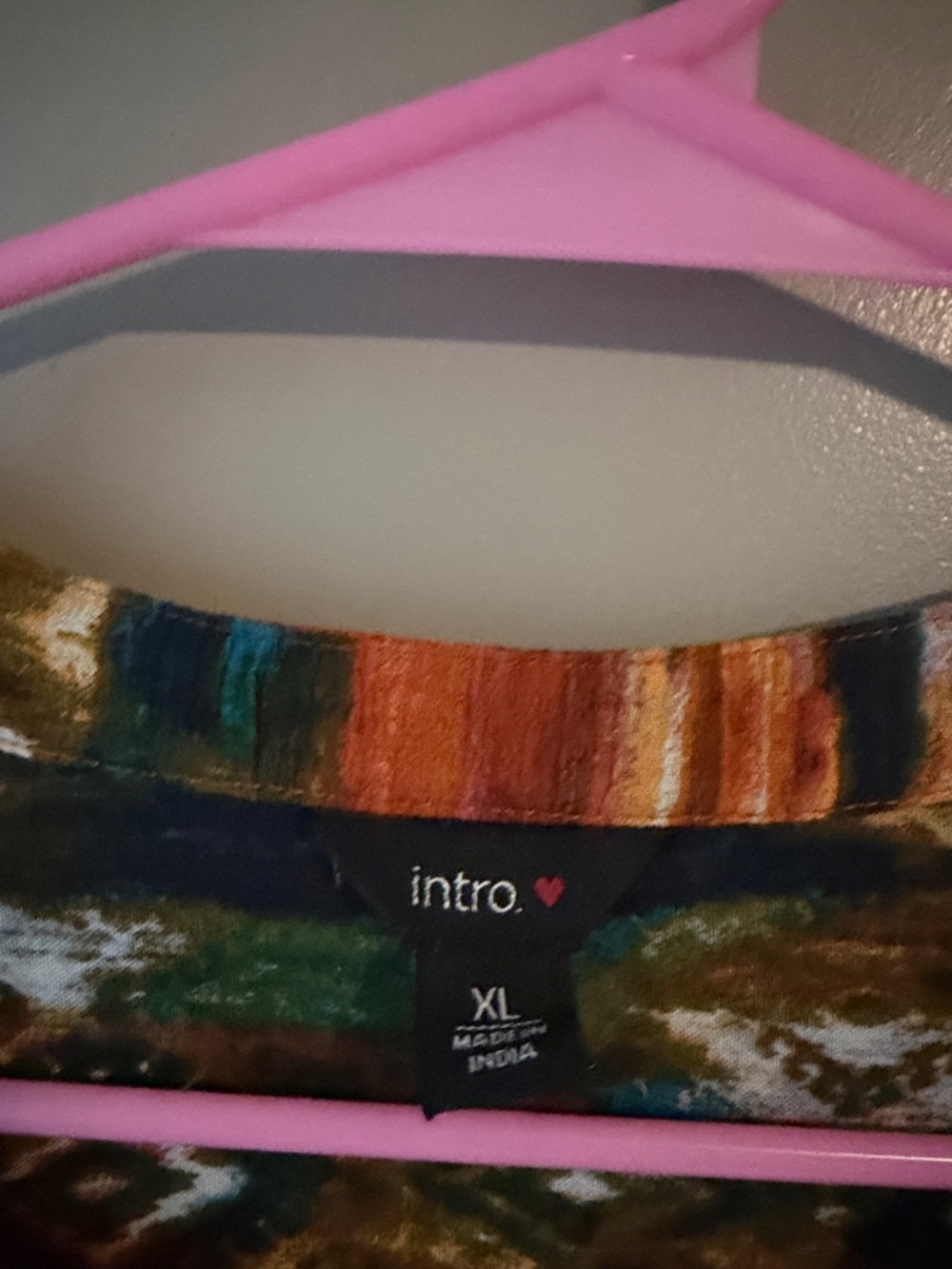 intro. Rust and Green Ethnic-Pattern Button Front Blouse - Picture 3 of 3